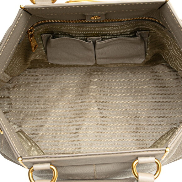 PRADA Gray Leather Shoulder Bag